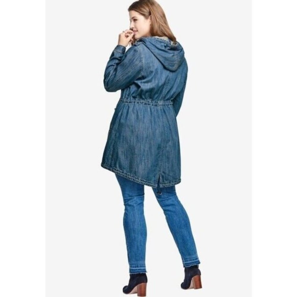 Ellos Women's Hooded‎ Anorak Denim Jacket - 12, Medium Stonewash - Picture 3 of 12